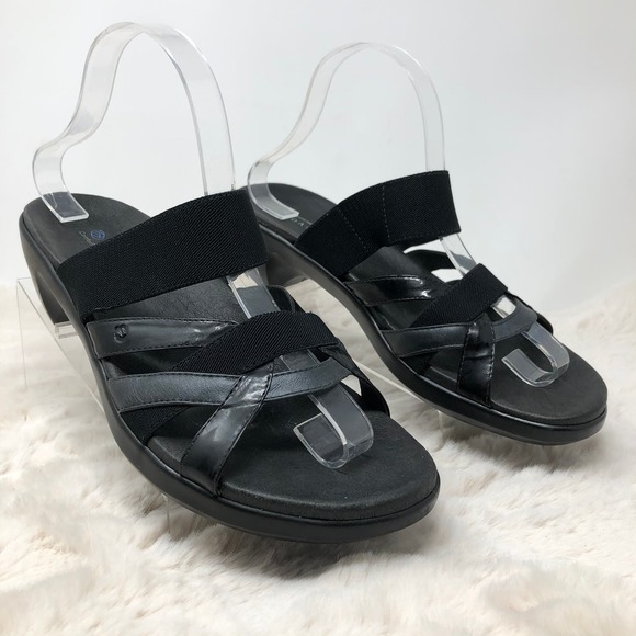Aravon Black Strappy Women's Comfort Slide On Sandals 9B - Picture 1 of 8